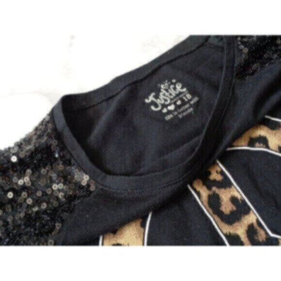 Justice girls youth size 18 black sequin leopard print shirt Retails $45. - Picture 3 of 4